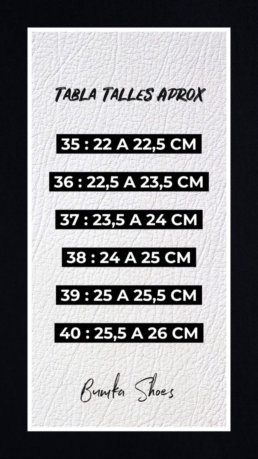 Tabla de talles Bumka