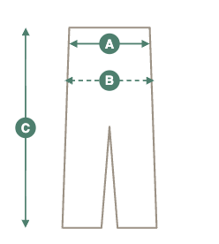 Pantalon: A cintura, B cadera, C largo