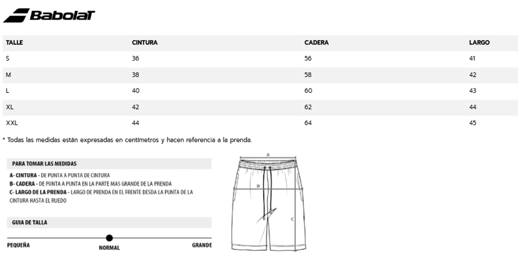 Tabla de Talles Shorts Babolat Viper