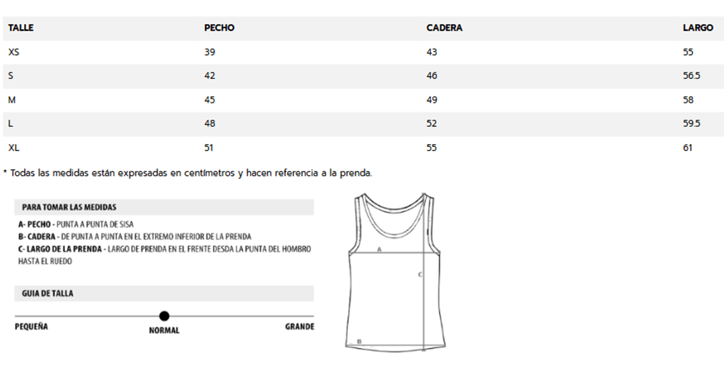 Tabla de Talles Musculosas Babolat Drive