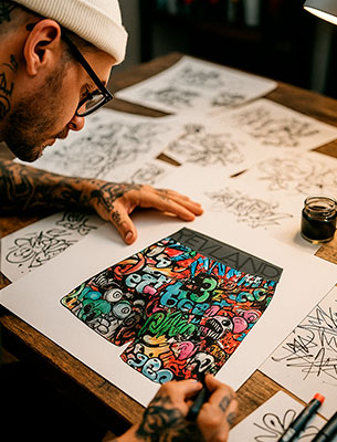 Artista criando estampa
