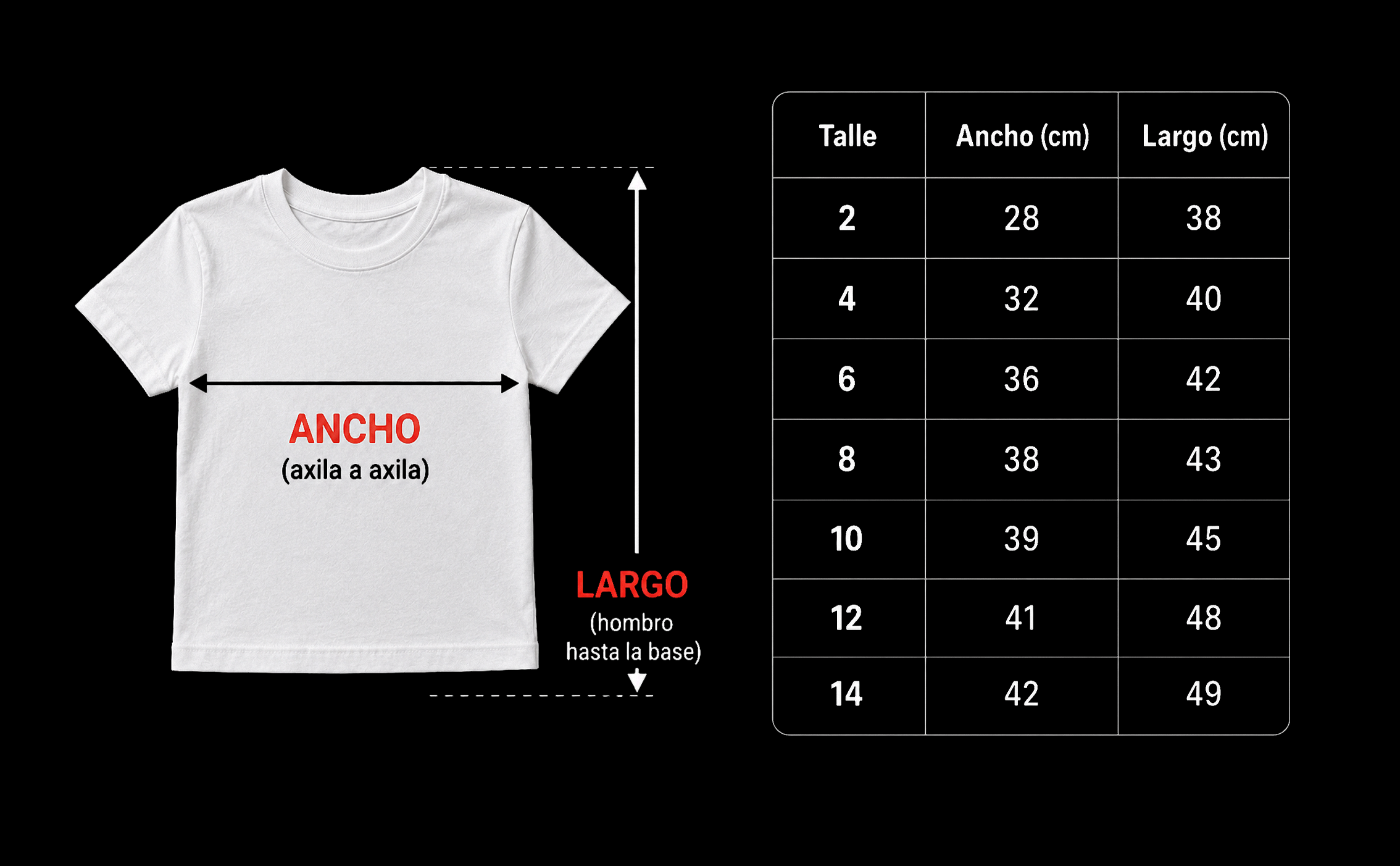 Tabla de talles remeras ni&ntilde;os 26DUCKS