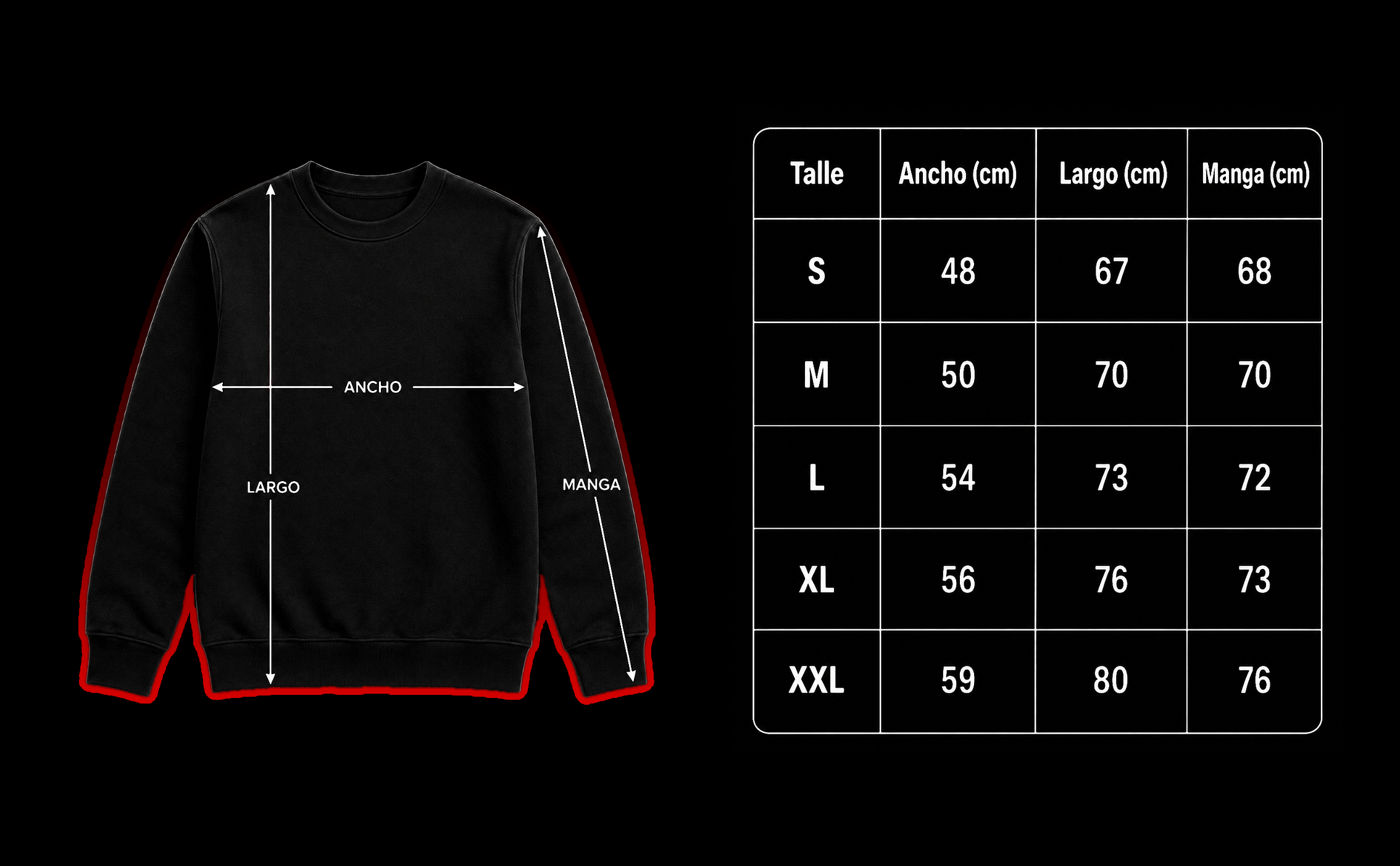 Tabla de talles buzo cuello redondo 26DUCKS