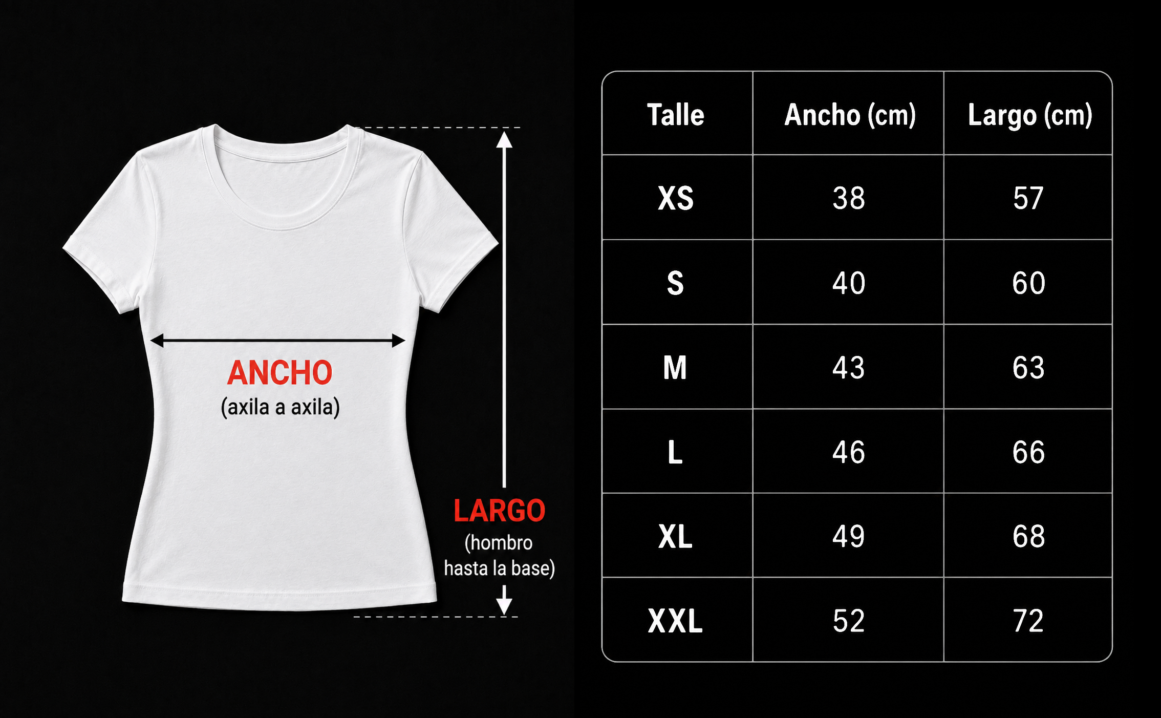 Tabla de talles remera mujer 26DUCKS