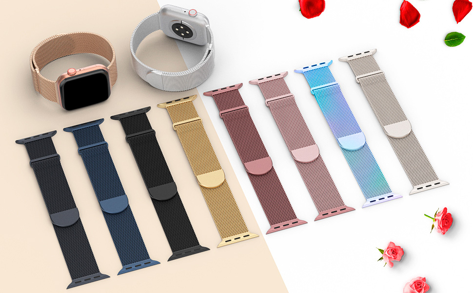 Variedade de cores da pulseira Milanese