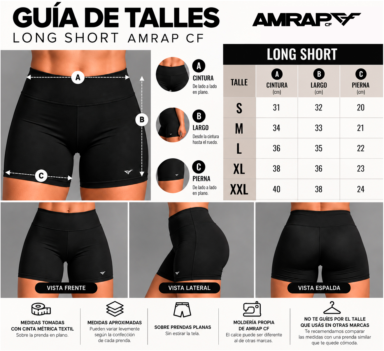 guia de talles aproximada long short cintura alta