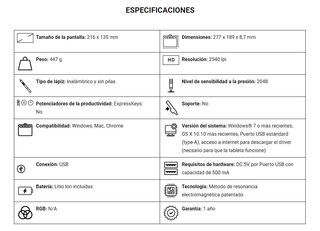 Especificaciones One By Wacom Medium