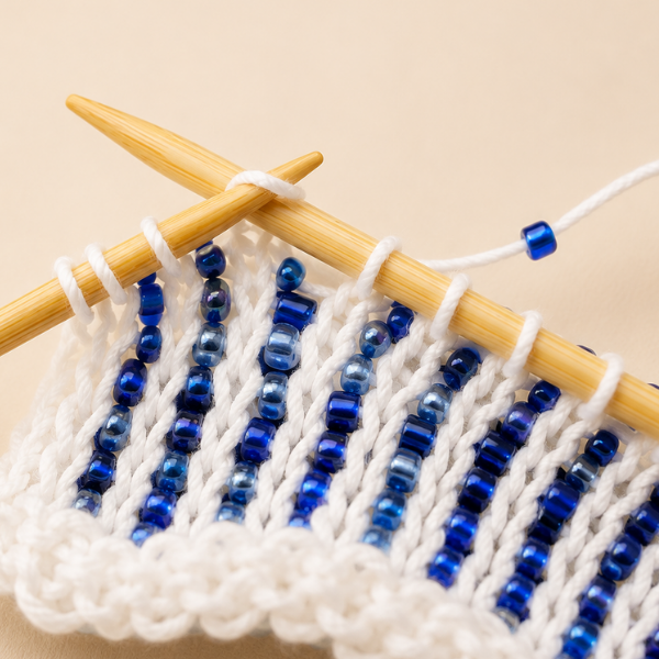 Pre-stringing beads for knitting and crochet