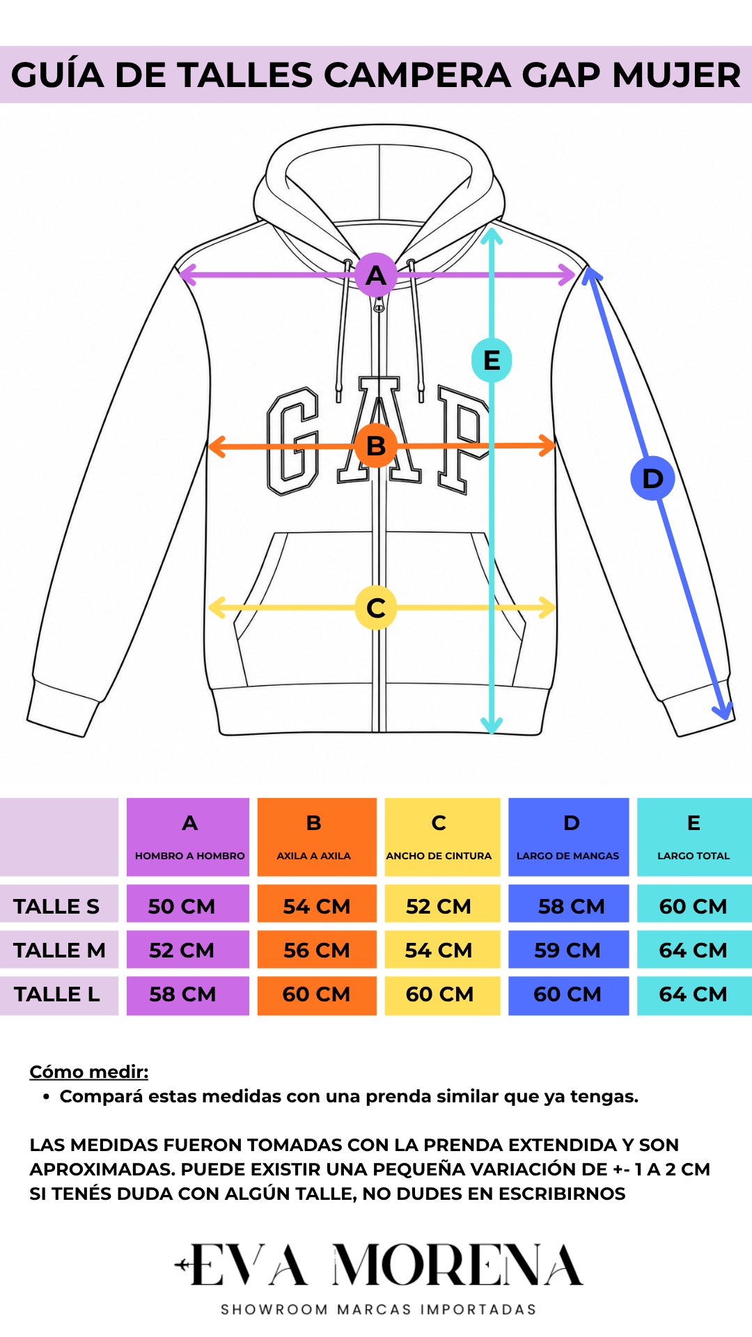 GUIA DE TALLES CAMPERA RELAXED GAP MUJER