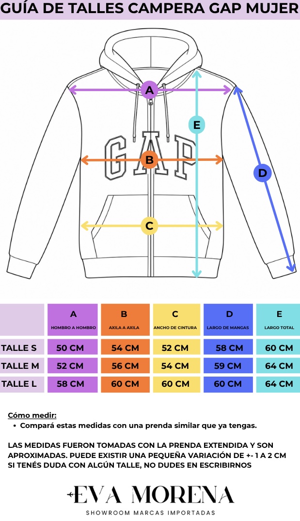 GUIA DE TALLES CAMPERA GAP MUJER
